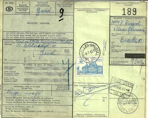 Belgium - 1960s Railway Bill with Stamp