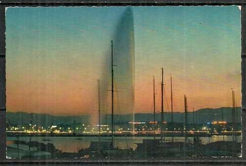 Switzerland - Geneve - Le Jet d`eau illumine Postcard