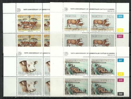 Namibia - 1993 Simmentaler Cattle Full Set of Control Blocks of 4 MNH