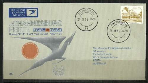 SAA - 1982 Johannesburg - Perth Boeing 747 SP Flight Cover # 35