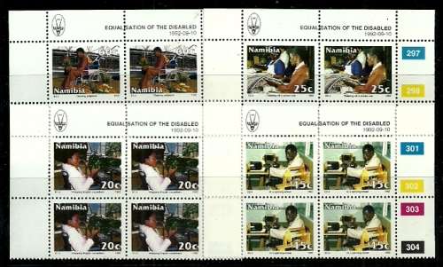 Namibia - 1992 Integration of the Disabled Full Set of Control Blocks of 4 MNH