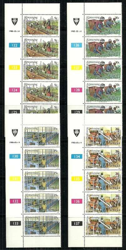 Venda - 1980 Tea Cultivation Full Set of Control Strips MNH