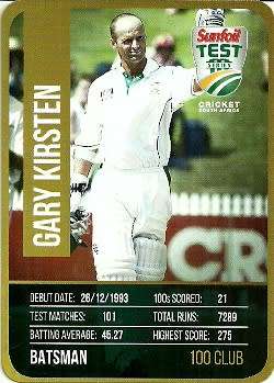 Gary Kirsten - 2018 Cricket SA Sunfoil Series 100 Club Trading Card