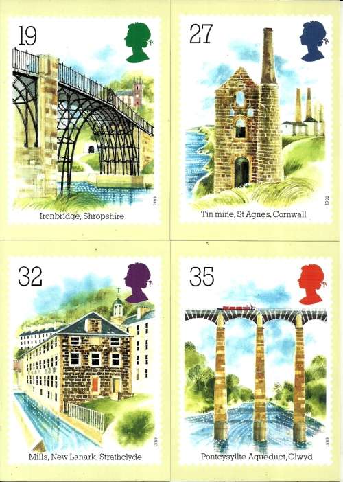 Great Britain - 1989 Industrial Archaeology Full Set of 4 PHQ Stamp Cards