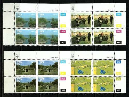SWA - 1986 Caprivi Strip Full Set of Control Blocks of 4 MNH