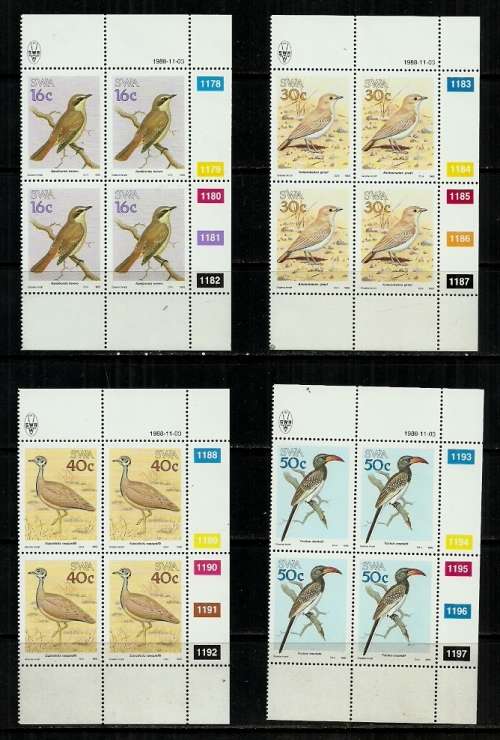 SWA - 1988 Birds of SWA Full Set of Control Blocks of 4 MNH