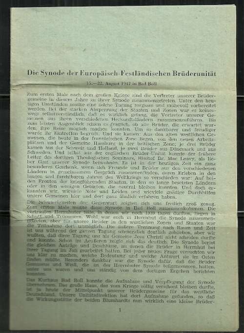 Germany - 1947 Synod of European Brotherhood Brochure Posted to Basel, Switzerland