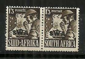 SWA - 1943 Additional Value to War Effort 1s3d Blackish Brown Pair MNH, SACC 158a