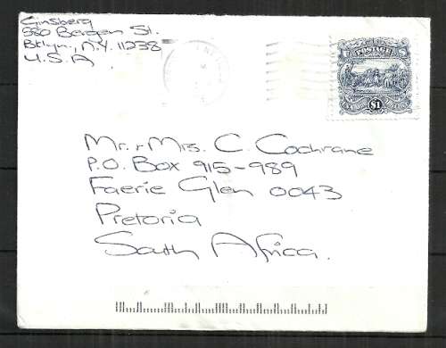 USA - 1986 Letter Posted to Pretoria, South Africa