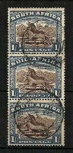 Union of South Africa - 1947/1954 Definitive Issue 1s Strip of 3 Stamps Fine Used