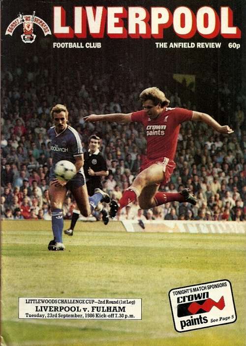 Liverpool V Fulham 1986/87  League Cup 2nd Round, 1st Leg Match Programme