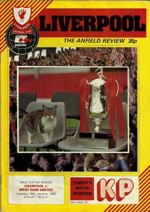 Liverpool v West Ham United 1982/83  League Cup 5th Round Match Programme