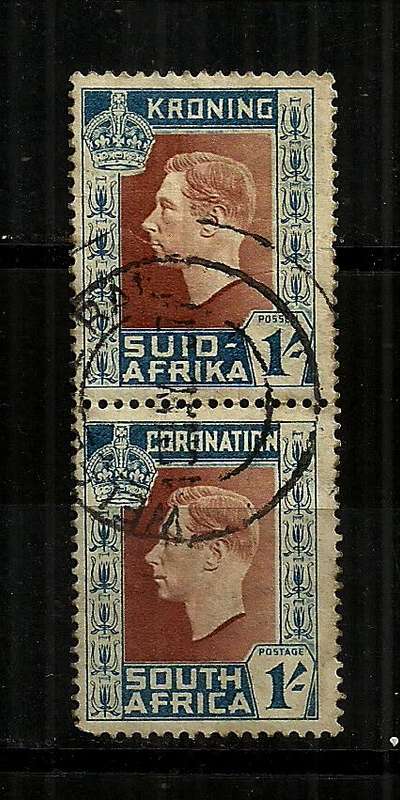 Union of South Africa - 1937 Coronation of King George Vl 1s Vertical Pair Stamps Fine Used