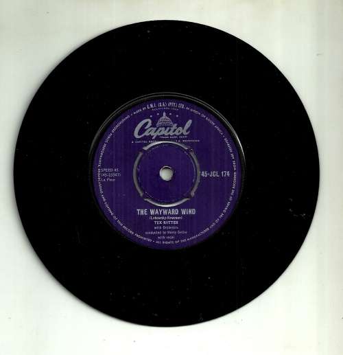 Tex Ritter - The Wayward Wind / Rye Whiskey 7` Single Vinyl Record