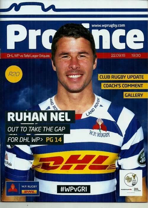 Western Province v Griquas 2018 Currie Cup Match Programme