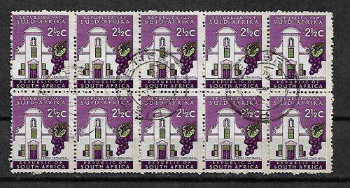 South Africa 1st Definitive Issue Block of 10 2,1/2 Used Stamps
