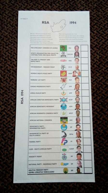 1994 South Africa General Election Ballot Paper Including IFP Sticker
