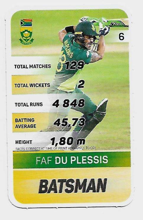 2019 Pick n Pay Cricket Super Cards - Faf Du Plessis Card # 6