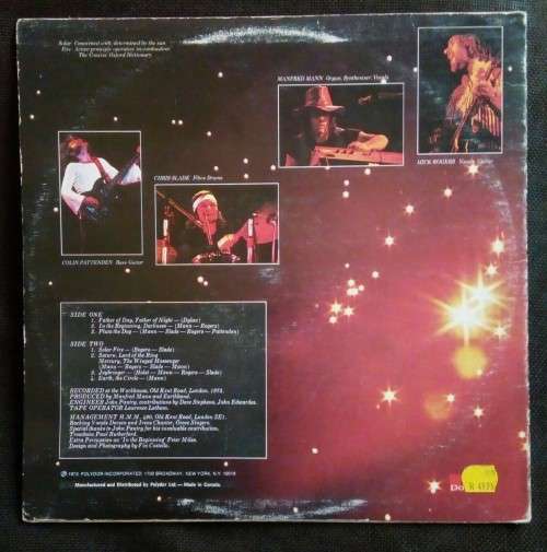 Manfred Mann`s Earth Band - Solar Fire LP Vinyl Record - Canada Pressing