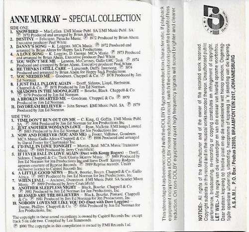 Anne Murray Special Collection Cassette Tape