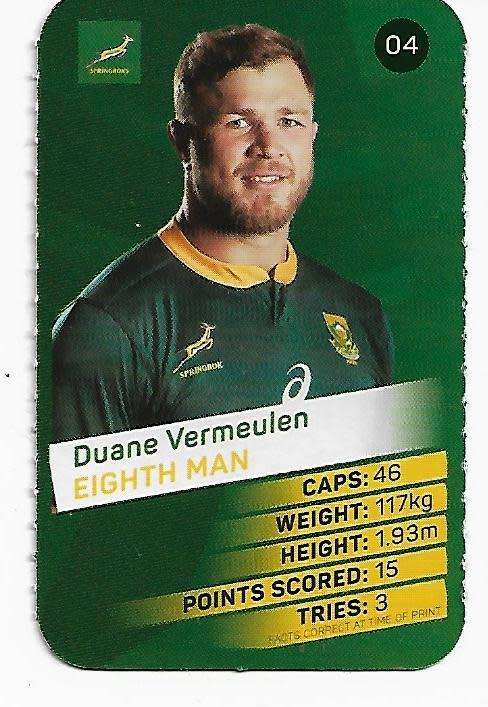 2019 Pick n Pay Rugby Super Cards - Duane Vermeulen Card # 04