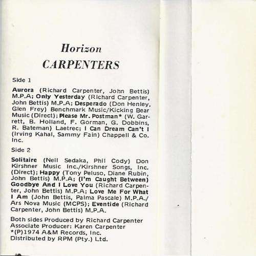 Carpenters - Horizon Cassette Tape