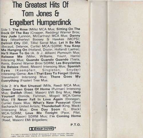 The Greatest Hits Of Tom Jones & Engelbert Humperdinck Cassette Tape