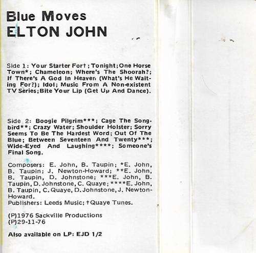 Elton John - Blue Moves Cassette Tape