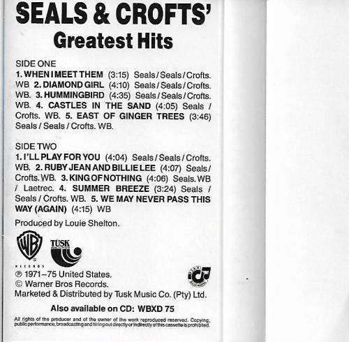 Seals & Crofts Greatest Hits Cassette Tape