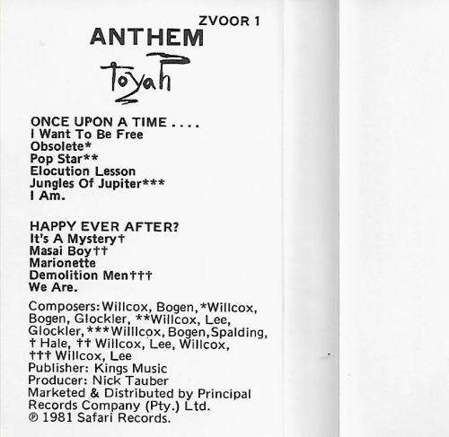 Toyah - Anthem Cassette Tape