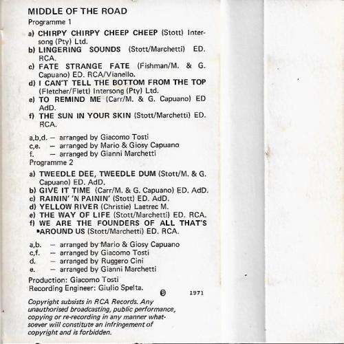 Middle of The Road - Middle of The Road Cassette Tape