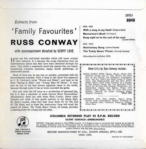 Russ Conway - Family Favourites 7` Single Vinyl Record
