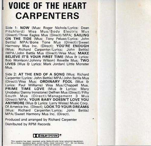 Carpenters - Voice of The Heart Cassette Tape