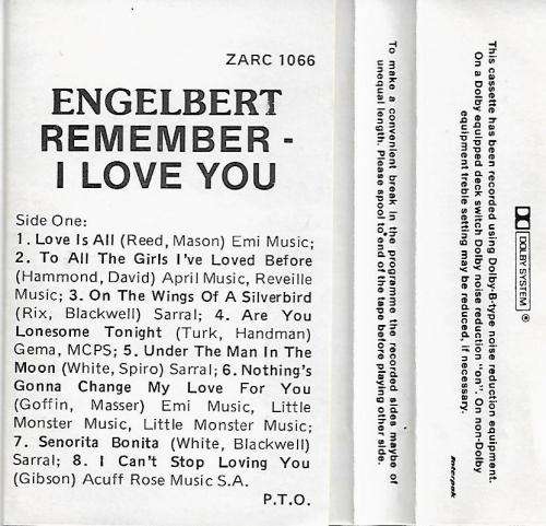 Engelbert Humperdinck - Remember- I Love You Cassette Tape