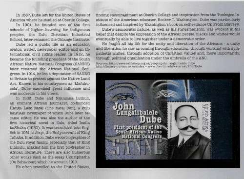 South Africa - 2012 John Langalibalele Dube Commemorative Folder SF8.1