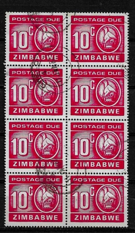 Zimbabwe - 10c Postage Due Block of 10 Stamps Fine Used