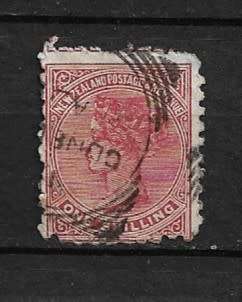 New Zealand - 1895-97 Queen Victoria 1/- Red Brown Perf 10x11 SG # 235a Used