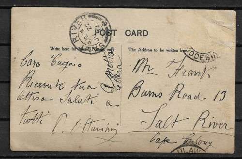 Rhodesia Postcard Posted 1912 to Salt River, Cape Colony