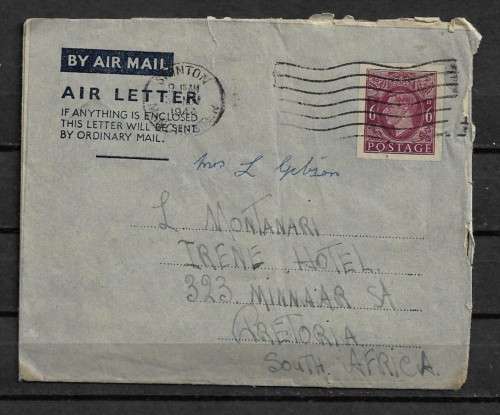 Great Britain - 1944 Air Letter Posted from Swinton to Pretoria, South Africa