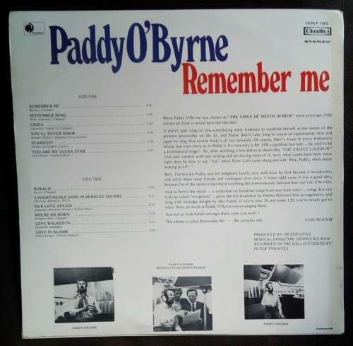 Paddy O`Byrne - Remember Me LP Vinyl Record