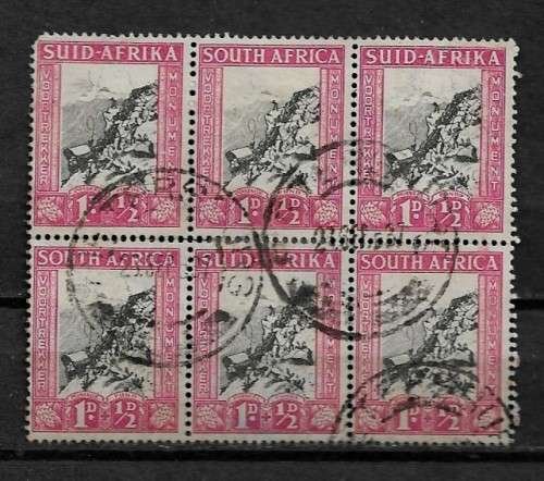 South Africa 1933-1936 Voortrekker Memorial Fund Block of 6 1,1/2 Fine Used