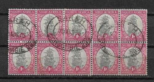 South Africa 1933-1948 Definitive Issue Block of 10 1d Stamp Fine Used