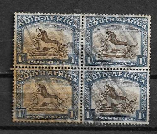 South Africa 1933-1948 Definitive Issue Block of 4 1/- Stamp Fine Used