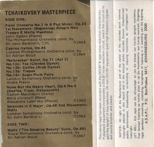 Tchaikovsky Masterpiece Cassette Tape