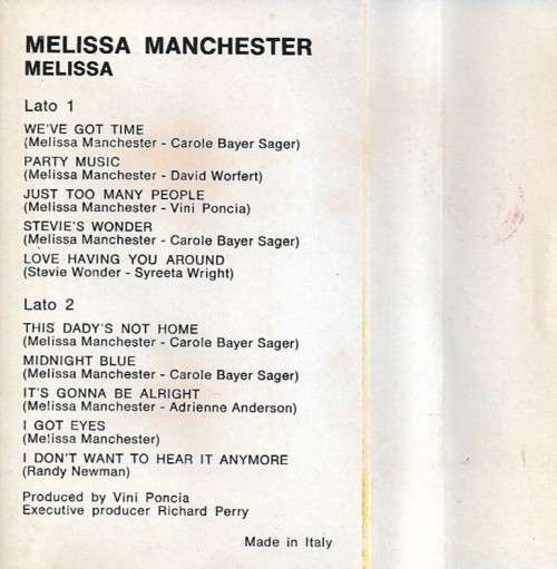 Melissa Manchester - Melissa Cassette Tape - Italy Edition
