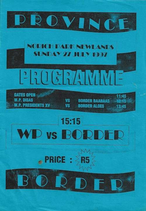 Western Province v Border 1997 Currie Cup Match Programme