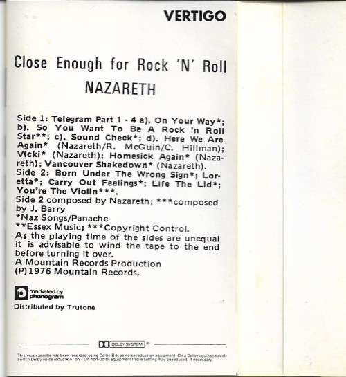 Nazareth - Close Enough For Rock `N` Roll Cassette Tape