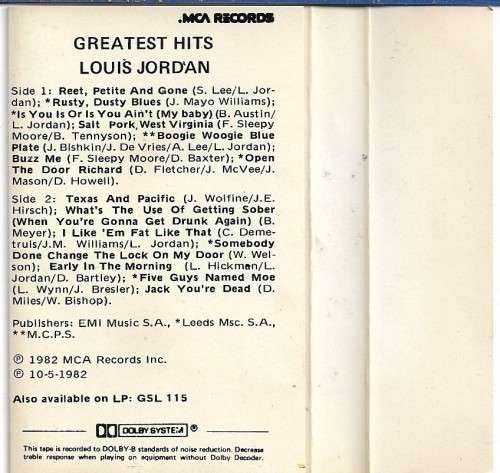 Louis Jordan Greatest Hits Cassette Tape