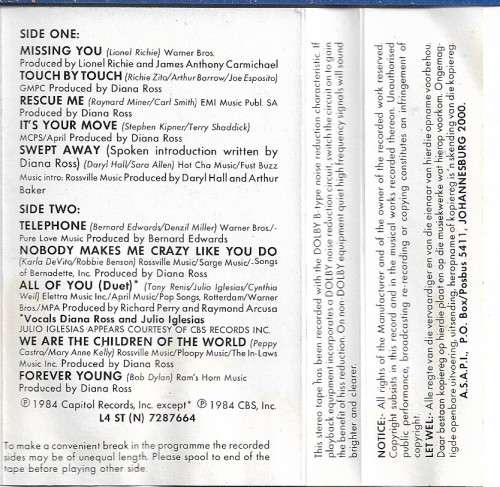 Diana Ross - Swept Away Cassette Tape