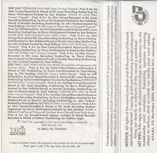 Cliff Richard - Stronger Cassette Tape